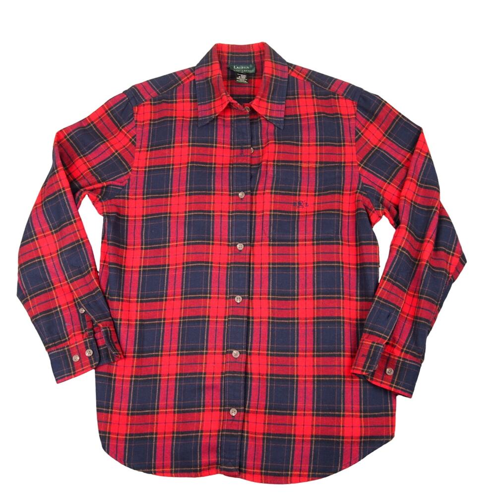 Lauren Ralph Lauren Flannel Shirt Adult Medium Tartan Plaid Long Sleeve Red EUC